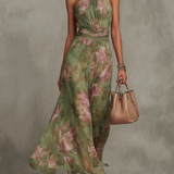 Lívia | Maxi Vestido Floral Elegante com Decote Halter