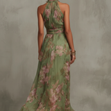 Lívia | Maxi Vestido Floral Elegante com Decote Halter
