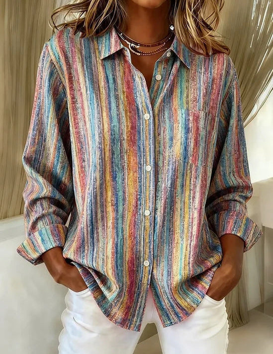 Beatriz | Blusa de Botões com Listras Abstratas Coloridas