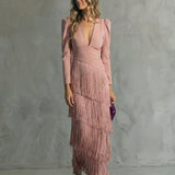 Clara | Vestido Elegante com Mangas de Franjas
