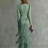 Clara | Vestido Elegante com Mangas de Franjas