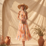 Aurélia | Vestido com Decote Halter e Estampado Aquarela