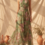 Lívia | Maxi Vestido Floral Elegante com Decote Halter