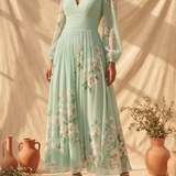 Gisela | Vestido Midi Floral em Verde Claro