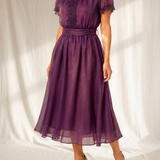 Francisca | Maxi Vestido com Decote em Gota e Renda de Chiffon