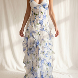 Úrsula | Vestido Midi Floral com Folhos