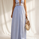 Laura | Vestido Longo Às Riscas com Recorte