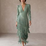 Clara | Vestido Elegante com Mangas de Franjas