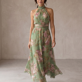 Lívia | Maxi Vestido Floral Elegante com Decote Halter
