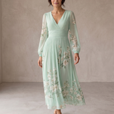 Gisela | Vestido Midi Floral em Verde Claro