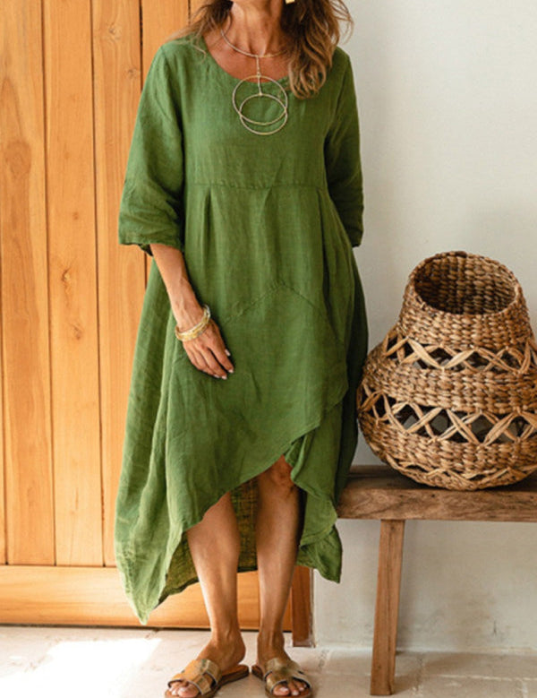Marta - Vestido assimétrico em algodão e linho