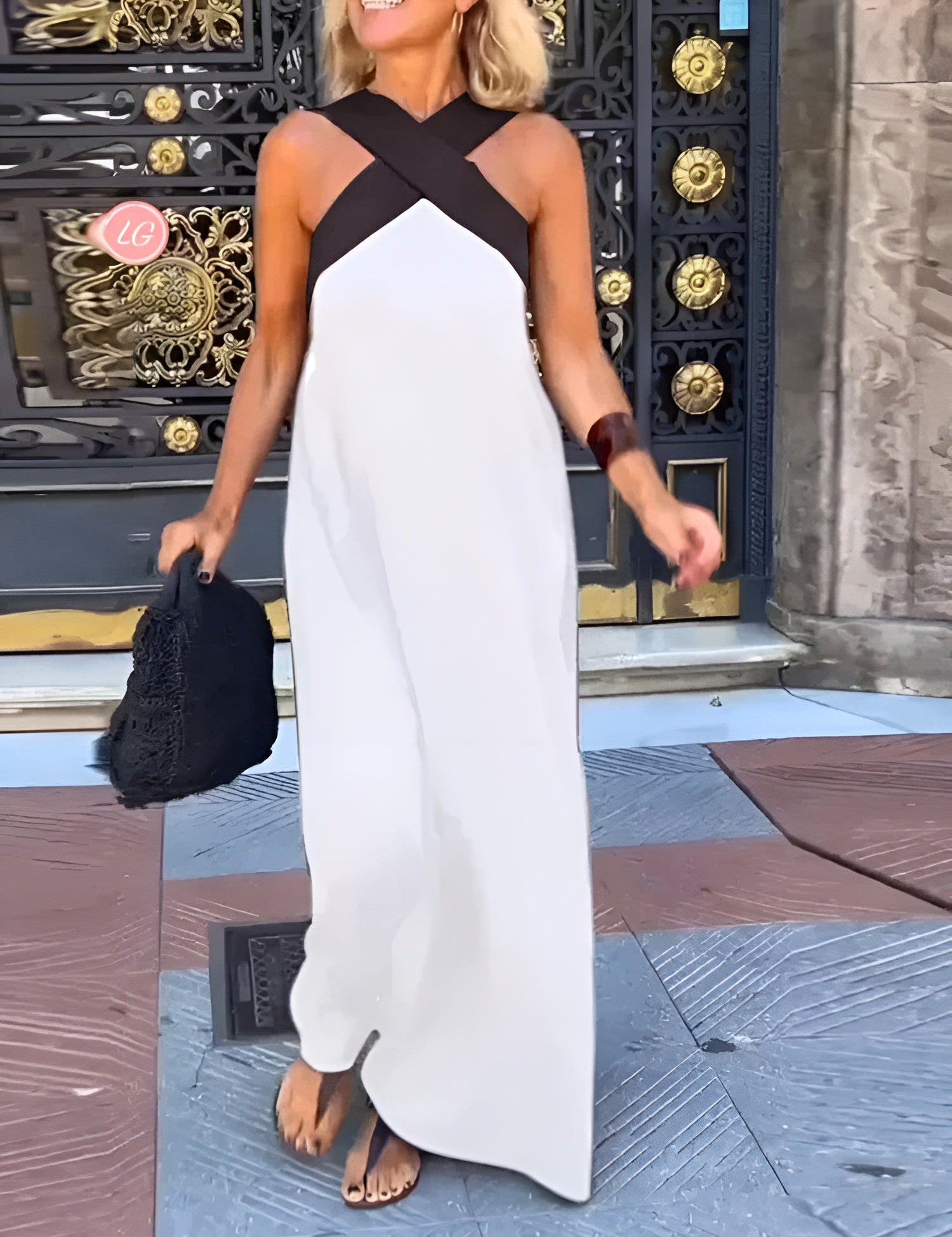 Filipa | Vestido Maxi com Decote Cruzado em Contraste